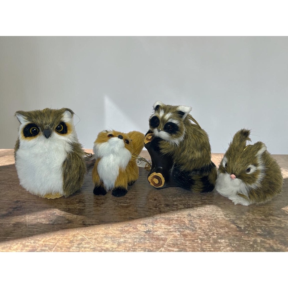 Furry Brown and White Fox Ornaments Raz Imports Christmas Raccoon Bunny Owl Faux